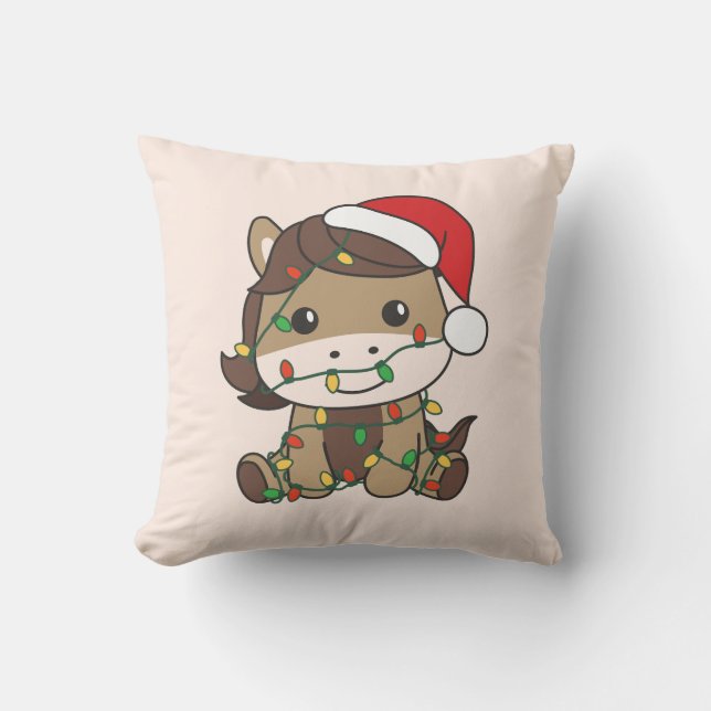 Coussin Cheval Noël Animaux d'hiver Chevaux de vacances (Recto)