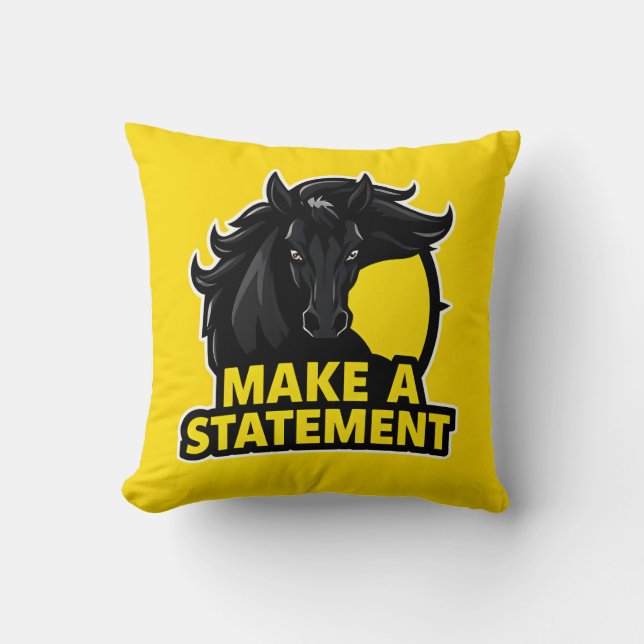 Coussin Cheval Noir Audacieux avec Texte Motivationnel (Recto)