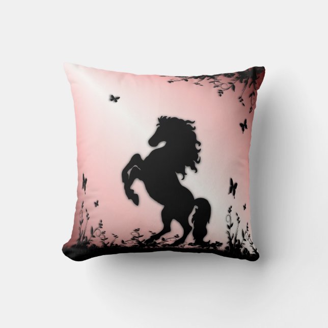 Coussin Cheval noir cabré rose (Recto)