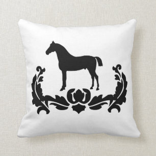 Coussin Cheval noir et blanc Damas