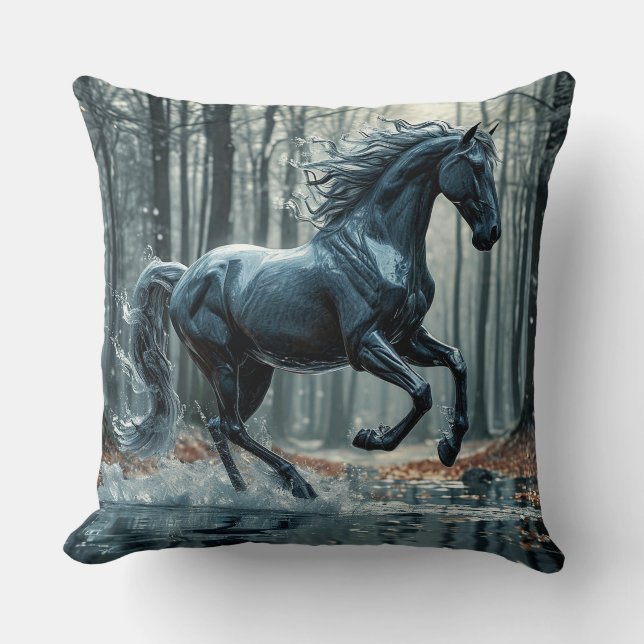Coussin Cheval noir majestueux en ornement (Recto)