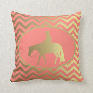 Coussin Cheval occidental de plaisir de chevrons de corail