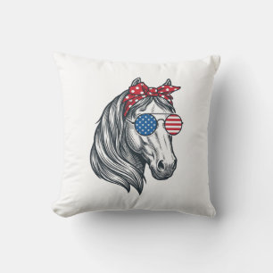 Coussin Cheval Patriotique Avec Lunettes De Soleil Drapeau