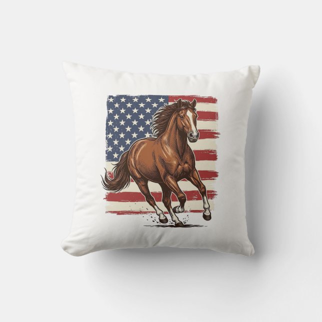 Coussin Cheval patriotique conception vectorielle occident (Recto)