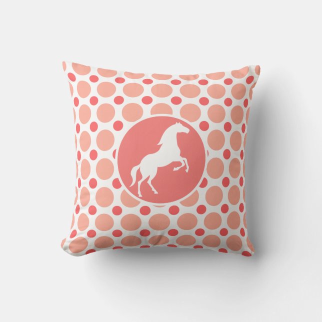 Coussin Cheval ; Pois rose et de corail (Recto)