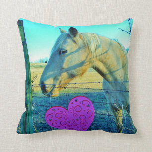 Coussin Cheval Rétro Coeur Rose