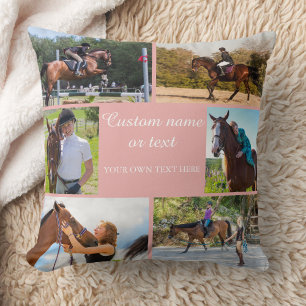 Coussin Cheval Rider Photo Collage Pink Custom Cushion