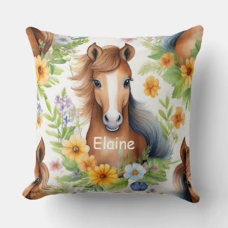 Coussin Cheval Sauvage Flissant Mane Jaune Flore Verdure