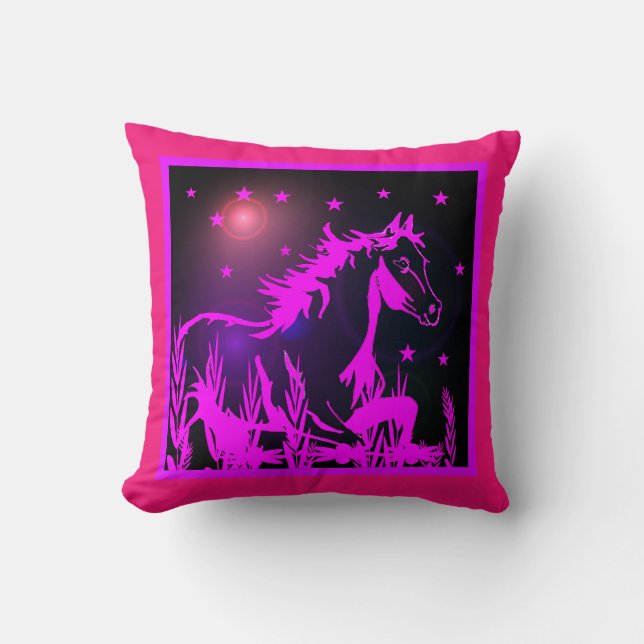 Coussin cheval sauvage graphique, rose (Recto)