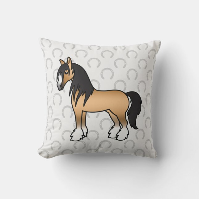 Coussin Cheval Shire Gypsy Vanner de dessin animé Buckskin (Recto)