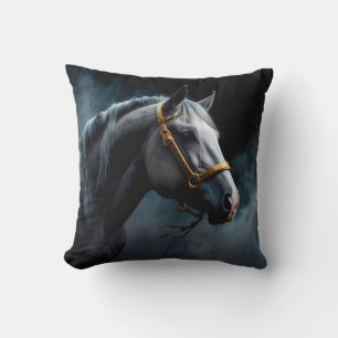 Coussin Cheval sur fond noir avec teintes bleues