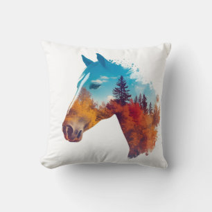 Coussin Cheval surréaliste en Forêt d'automne