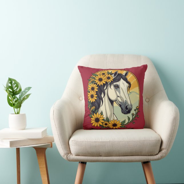 Coussin Cheval Thoroughbred Et Fleurs Susan À Oeil Noir (Chaise)