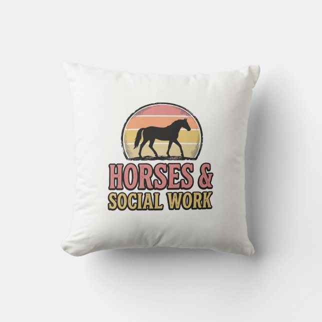Coussin Cheval & Travail Social Retro Soleil Couchant Conc (Recto)