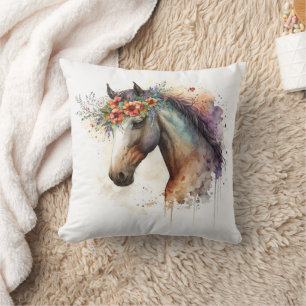 Coussin Cheval visage avec couronne de fleurs