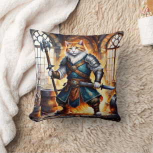 Coussin Chevalier de chat brave dans un cadre médiéval