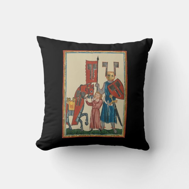 Coussin Chevalier et écureuil, Art médiéval du XIVe siècle (Recto)