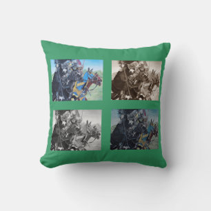 Coussin chevaliers médiévaux jouant à cheval art histor