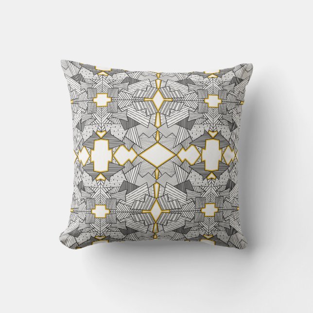 Coussin Chevauchement géométrique Abstrait Argent et Or (Recto)