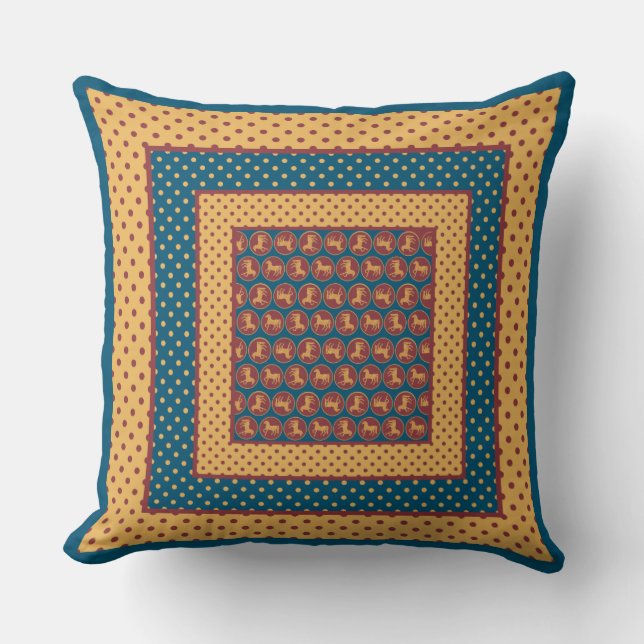 Coussin Chevaux à effet or et Motifs à points Polka (Recto)