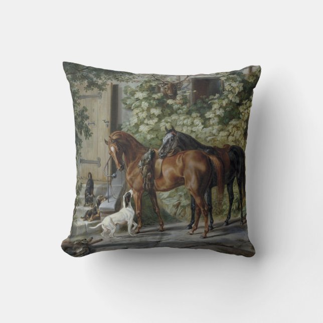 Coussin Chevaux à la Porche (par Albrecht Adam) (Recto)