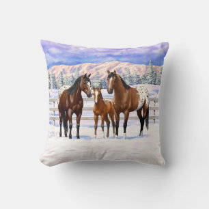 Coussin Chevaux Appaloosa De Baie Brown En Neige