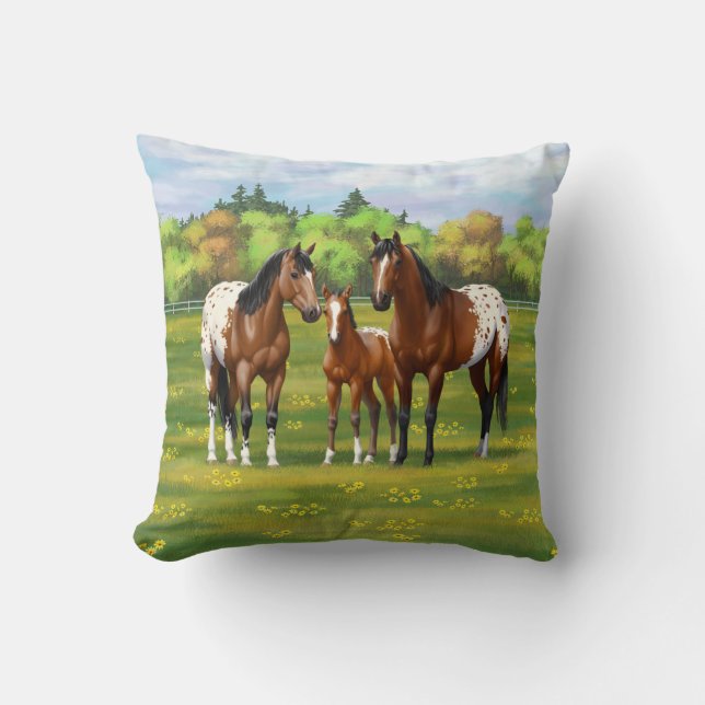 Coussin Chevaux Appaloosa De Baie Brown En Pâturage D'Été (Recto)