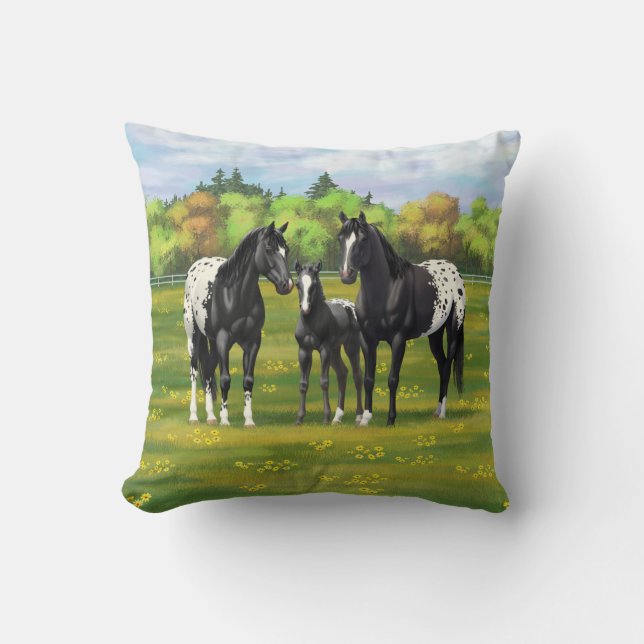 Coussin Chevaux Appaloosa Noir Dans Les Pâturages D'Été (Recto)