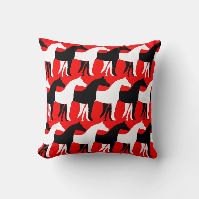 Coussin Chevaux blancs et noirs/Fond rouge (Recto)