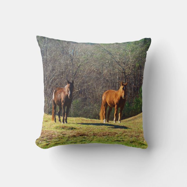 Coussin Chevaux brun foncé et brun clair (Recto)