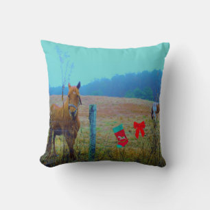 Coussin Chevaux de couleur pastel, Bas sur la clôture