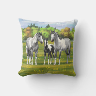 Coussin Chevaux De Peinture Gris De Pâte De Poisson En Été
