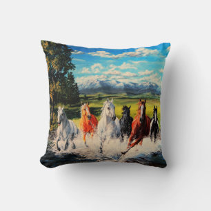 Coussin Chevaux de ranch courus par la peinture de paysage
