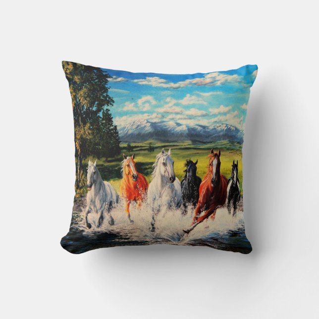 Coussin Chevaux de ranch courus par la peinture de paysage (Recto)