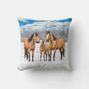 Coussin Chevaux En Peau De Bouche En Neige
