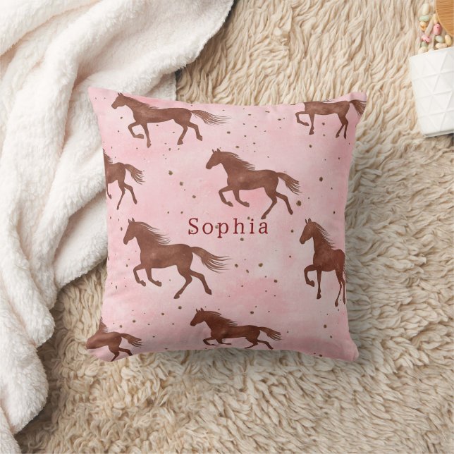 Coussin Chevaux Fleuris Rose Brun Féminin (Couverture)
