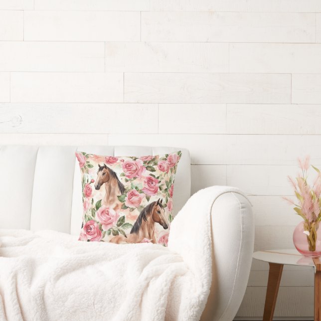 Coussin Chevaux Jolies Roses Roses Rose Floral (Canapé)