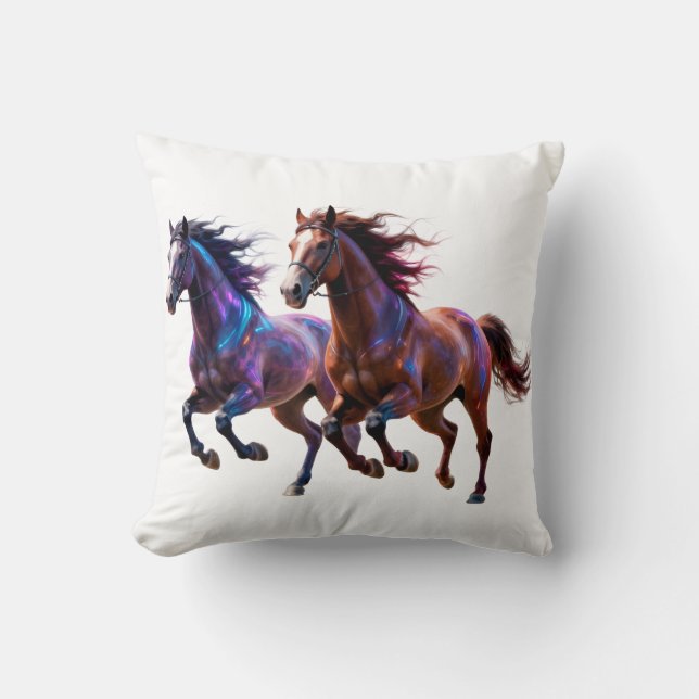 Coussin Chevaux Mystiques Néon Galactiques en Course Paire (Recto)