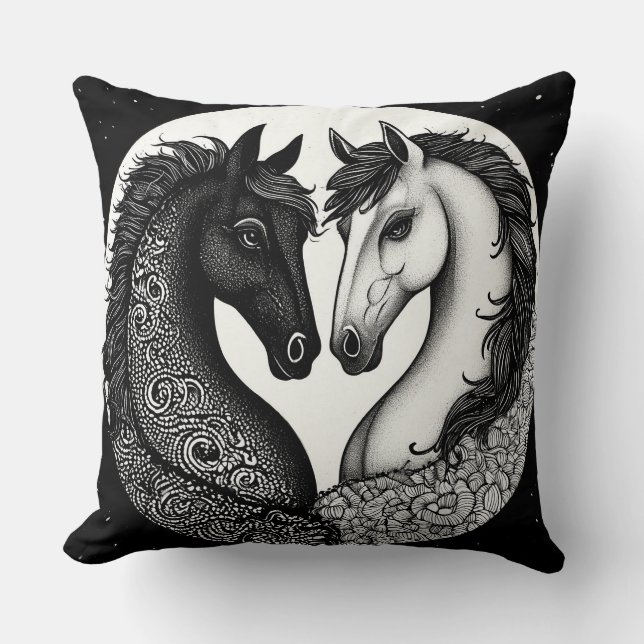 Coussin Chevaux noirs et blancs (Recto)