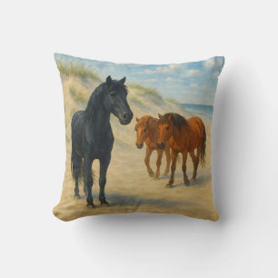 Coussin Chevaux sauvages de Corolla Caroline du Nord Aquar