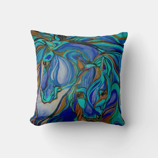 Coussin Chevaux sauvages en Brown et Turquoise (Recto)