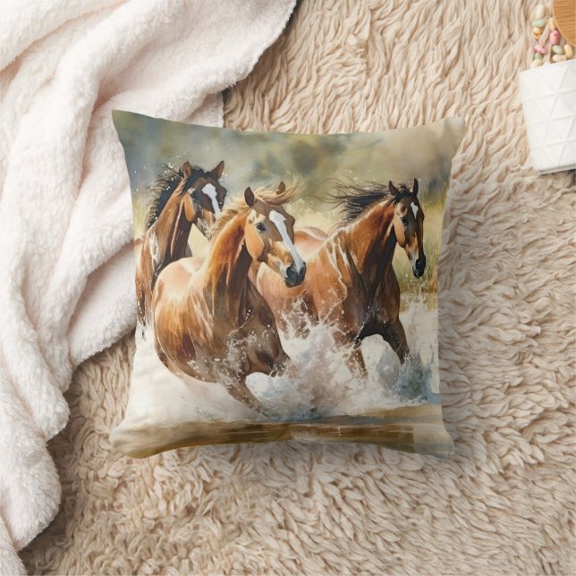 Coussin Chevaux sauvages qui courent Brown couleur noire (Couverture)