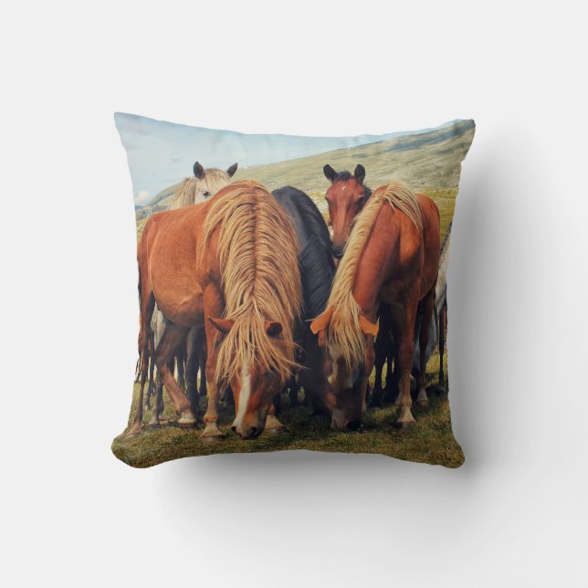 Coussin Chevaux sauvages Vie Nature Scène (Recto)
