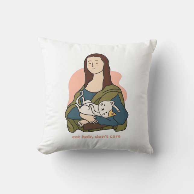 Coussin Cheveux de chat ne se soucient pas mignon Mona Lis (Recto)