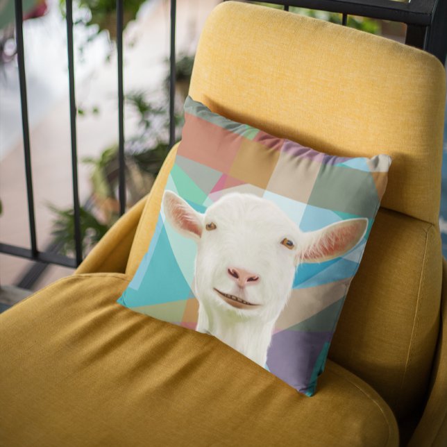 Coussin Chèvre blanche colorée Arrière - plan géométrique (Créateur téléchargé)