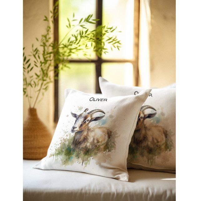 Coussin Chèvre de Ferme à l'aquarelle, sur mesure (Créateur téléchargé)