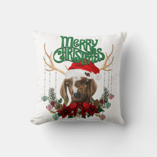 Coussin Chèvre de Noël mignonne avec Antlers et Wreath
