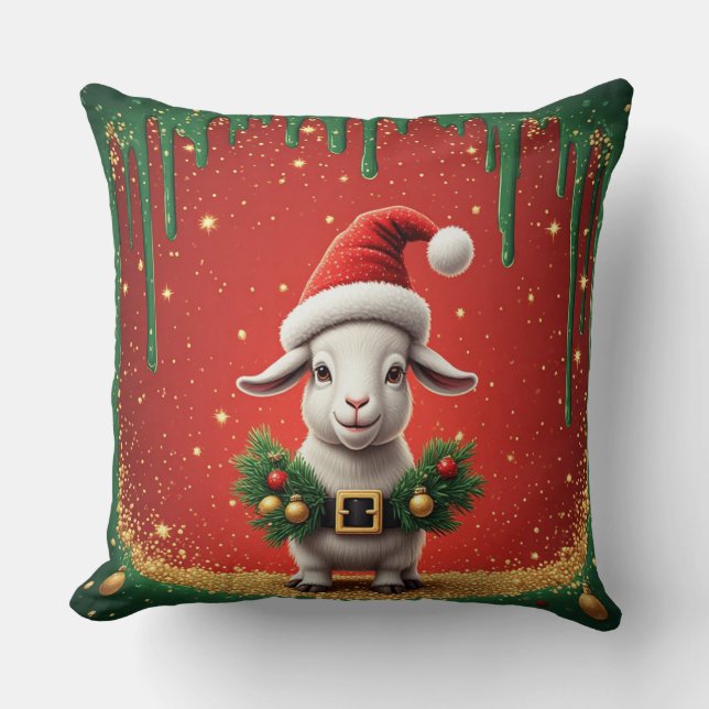 Coussin Chèvre de Noël mignonne avec chapeau de Père Noël, (Recto)