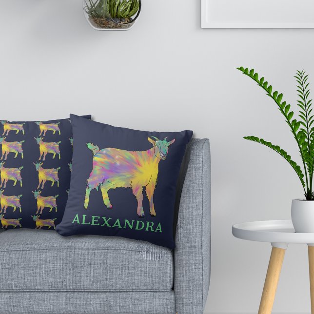 Coussin Chèvre mignonne Art animal coloré (Cute goat colorful animal art custom name pillow for farm animal lovers)