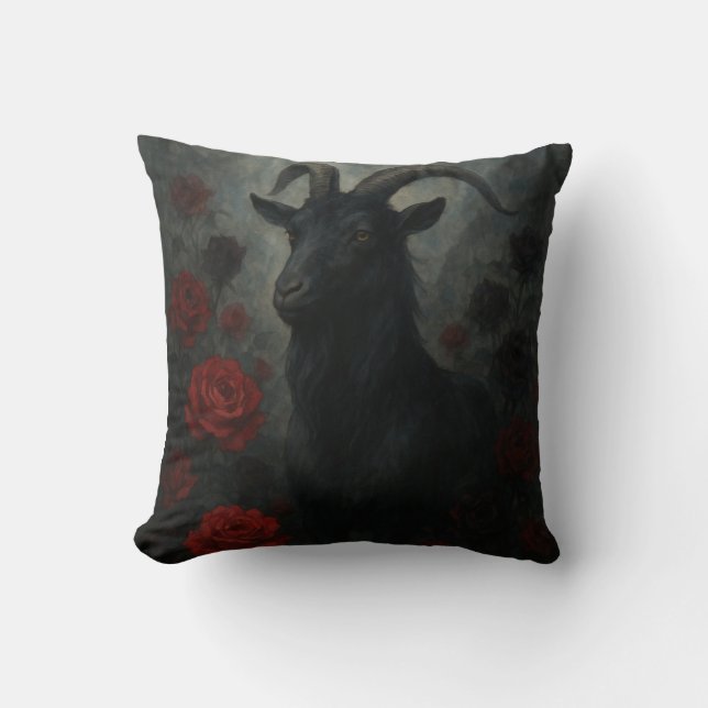 Coussin Chèvre noire gothique avec roses rouges Art foncé (Recto)